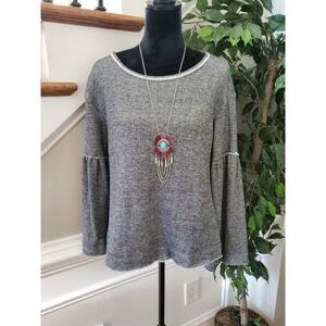 KyeMi Women's Solid Gray Polyester Round Neck Long Sleeve Top Shirt Size Small